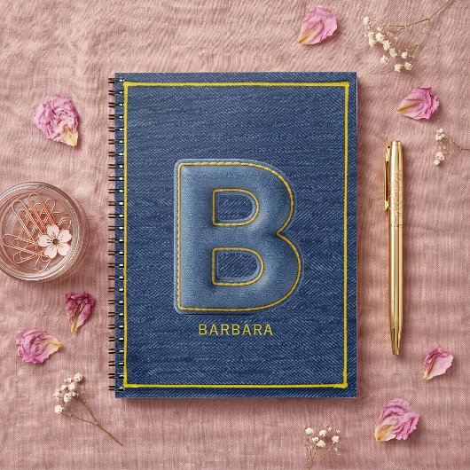Nepal Denim 3D Gestikte Monogram Letter B Notitieboek