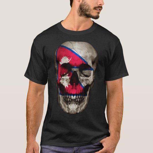 Nepal Flag Skull Nepalese Roots Proud Patriotic T-shirt (Voorkant)