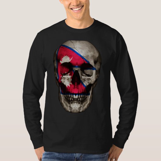 Nepal Flag Skull Nepalese Roots Proud Patriotic T-shirt (Voorkant)