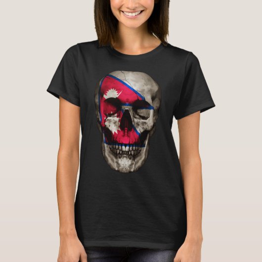 Nepal Flag Skull Nepalese Roots Proud Patriotic T-shirt (Voorkant)