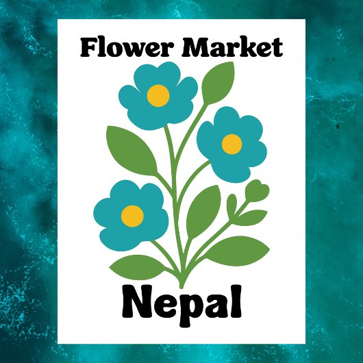 Nepal Flower Market Teal Blossom & Green Leaf Briefkaart