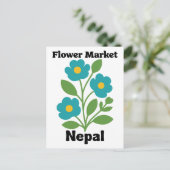 Nepal Flower Market Teal Blossom & Green Leaf Briefkaart (Staand voorkant)