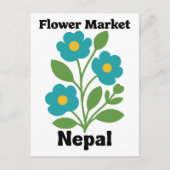 Nepal Flower Market Teal Blossom & Green Leaf Briefkaart (Voorkant)