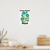 Nepal Flower Market Teal Blossom & Green Leaf Poster (Keuken)