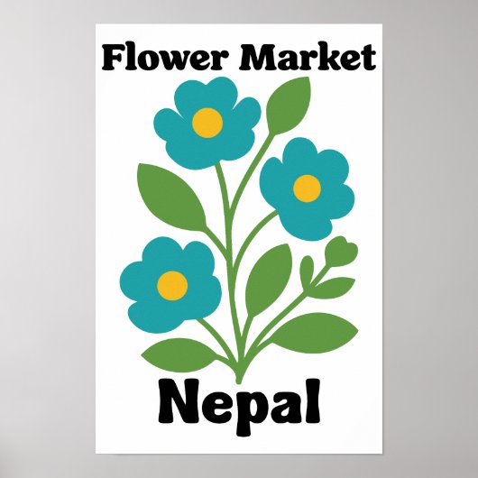 Nepal Flower Market Teal Blossom & Green Leaf Poster (Voorkant)