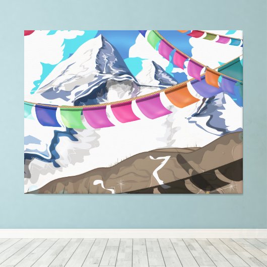 Nepal Himalayan Prayer Flags Travel poster Canvas Afdruk (Insitu (Houten vloer))