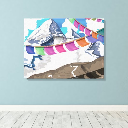 Nepal Himalayan Prayer Flags Travel poster Canvas Afdruk (Insitu (Houten vloer))