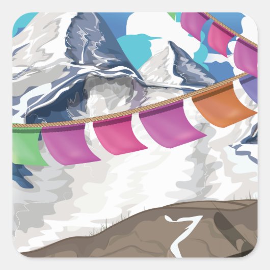 Nepal Himalayan Prayer Flags Travel poster Vierkante Sticker (Voorkant)