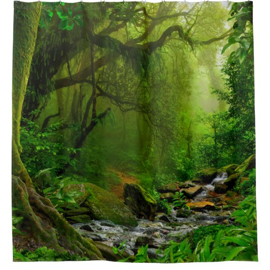 Nepal jungle with riverjungle,forest,ground,river, douchegordijn (Voorkant)