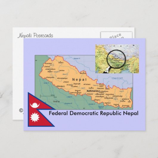 Nepal-kaart Briefkaart (Voorkant / Achterkant)