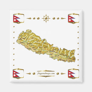 Nepal Map + Flags Magnet