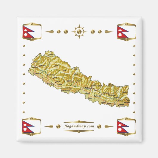 Nepal Map + Flags Magnet (Voorkant)