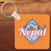 Nepal met  feestdag in de bergen Retro Sleutelhanger (Voorkant)