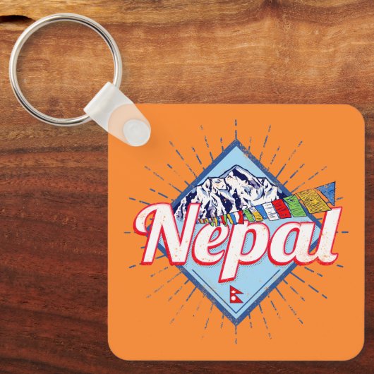 Nepal met  feestdag in de bergen Retro Sleutelhanger (Voorkant)