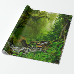 Nepal oerwoud met riverjungle, bos, grond, rivier, cadeaupapier