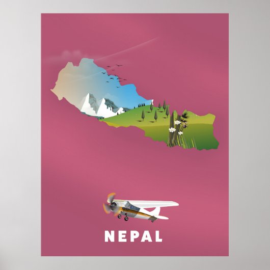 Nepal, poster kaart geïllustreerd (Voorkant)