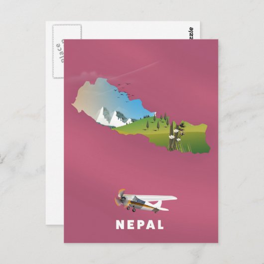 Nepal, poster kaart geïllustreerd (Voorkant / Achterkant)