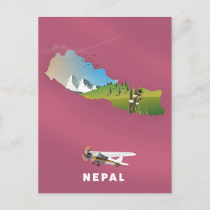 Nepal, poster kaart geïllustreerd