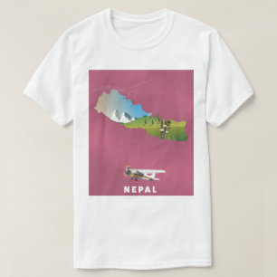 Nepal, poster kaart geïllustreerd t-shirt