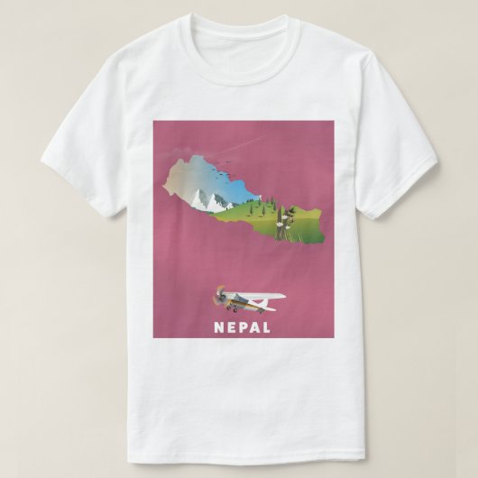 Nepal, poster kaart geïllustreerd t-shirt (Design voorkant)
