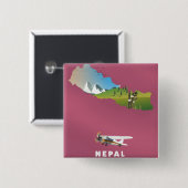 Nepal, poster kaart geïllustreerd vierkante button 5,1 cm (Voorkant /achterkant)
