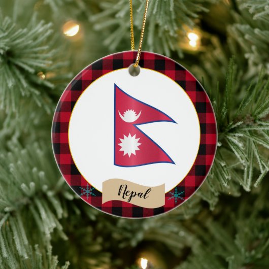 Nepal, Rode buffels en Nepalese vlag Keramisch Ornament (Boom)