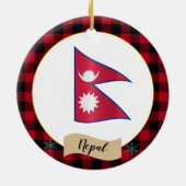 Nepal, Rode buffels en Nepalese vlag Keramisch Ornament (Achterkant)