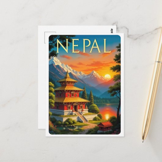 Nepal Travel Poster Briefkaart (Voorkant / Achterkant in situ)
