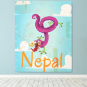 Nepal Vintage Reisposter Canvas Afdruk (Insitu (Houten vloer))