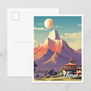 Nepal Vintage Travel Illustration Postcar Briefkaart