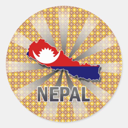 Nepal Vlag Kaart 2.0 Ronde Sticker (Voorkant)