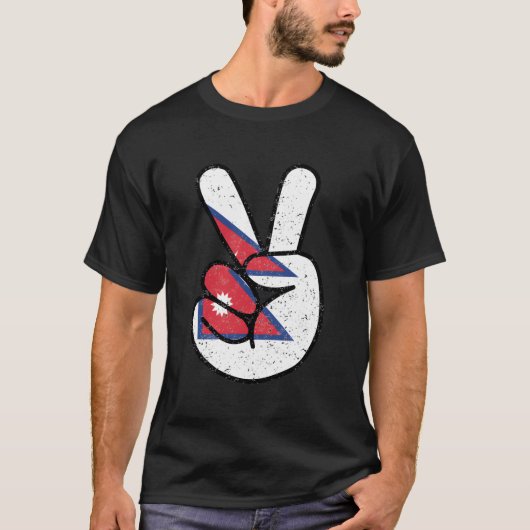 Nepal Vlag Vredessymbolen Teken Hand T-shirt (Voorkant)