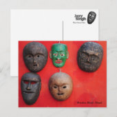 Nepalees houten masker briefkaart (Voorkant / Achterkant)