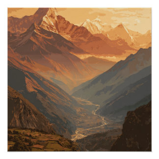Nepalese Grote Bergen Toppen Schitterend Vintage  Perfect Poster