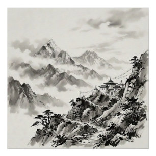 Nepalese Himalaya's Oost-Indische inkt Landschap Perfect Poster
