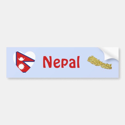 Nepalese vlag hart + kaart bumpersticker (Voorkant)