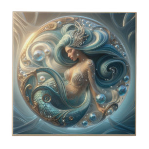 Nepaleze edelstenen Zeemeermin Art Nouveau 3D-ef Tegeltje