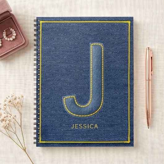 Nepalezenim Geel Stiksel Monogram J Naam Notitieboek