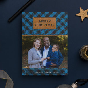 Nepbruin Leer Blauw Buffalo Schotland Kerstmis Feestdagenkaart