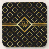 NEPER Gouden Geometrisch Patroon met Monogram op Z Bier Onderzetter (Voorkant)