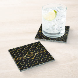 NEPER Gouden Geometrisch Patroon met Monogram op Z Glazen Onderzetter