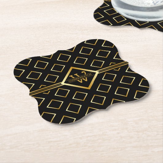 NEPER Gouden Geometrisch Patroon met Monogram op Z Kartonnen Onderzetters (Gekanteld)