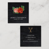 Nepfluwelen zwarte print met fantasierozetten vierkante visitekaartje (Voorkant / Achterkant)