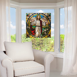 Nepgebruinde Glas Jezus met Uitgestrekte Armen Raamsticker