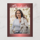 Nepglanzende donkerrode wijnrode afstudeeraankondi briefkaart (Voorkant)