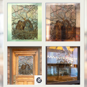 Nepglasschilderij van adelaar en jong raamsticker