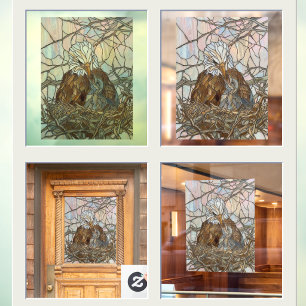 Nepglasschilderij van adelaar en jong raamsticker