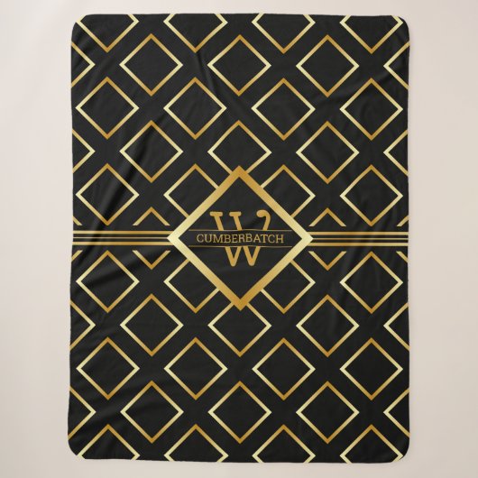 Nepgoud As-monogram – Zwart en goud - Groot Sherpa Deken (Voorkant)