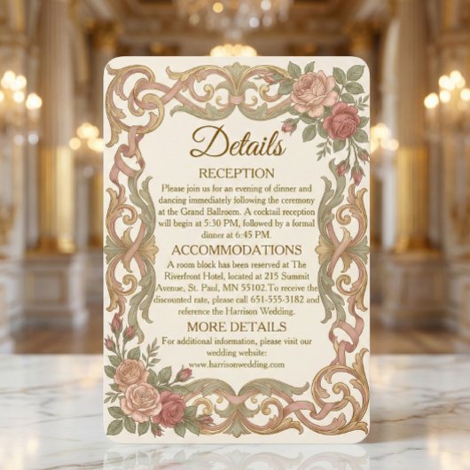 Nepgoud Barokke Rolwerk Roze Bloemen Informatiekaartje