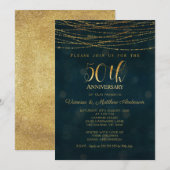 Nepgoud Blauw 50ste Huwelijksjubileum Uitnodiging (Voorkant / Achterkant)